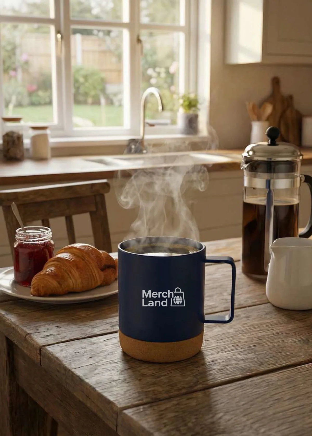 Taza Azul Corcho Desayuno